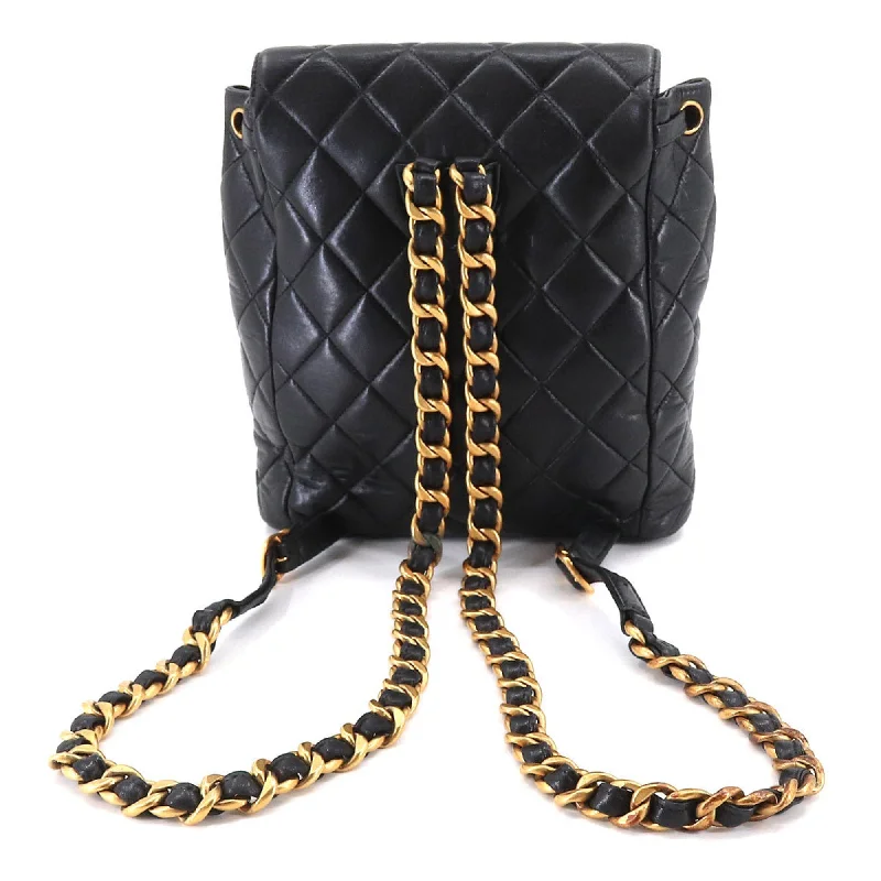 Buy CHANEL bags with original design -CHANEL Matelasse Chain Backpack Rucksack Leather Black Vintage Gold Hardware duma