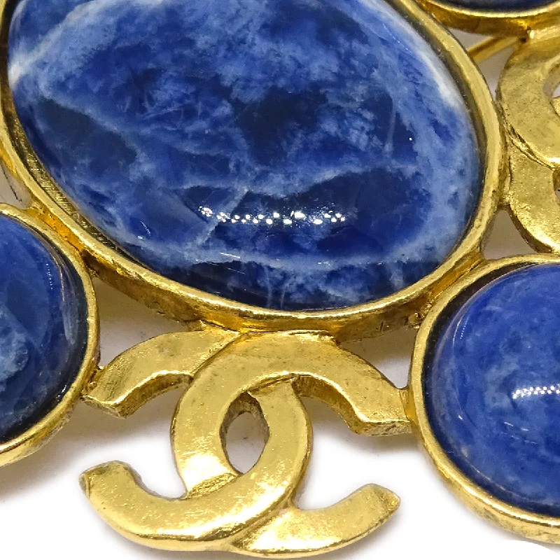 Luxury CHANEL jewelry with vintage flair -Chanel Stone Brooch Pin Gold Blue 95A