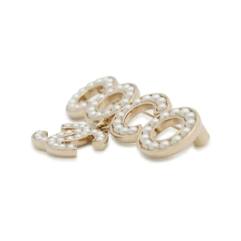 CHANEL rings with statement designs -CHANEL Brooch COCO logo Gold Metal Faux Pearl