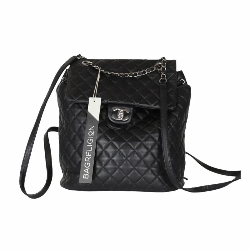 CHANEL bags with unique designs -Black Quilted Urban Spirit Lambskin Large Backpack SHW