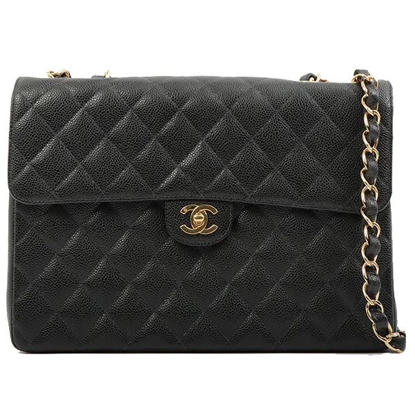 Premium leather CHANEL bags -Chanel 2003 Made Caviar Skin Classic Flap Chain Bag Jumbo Black