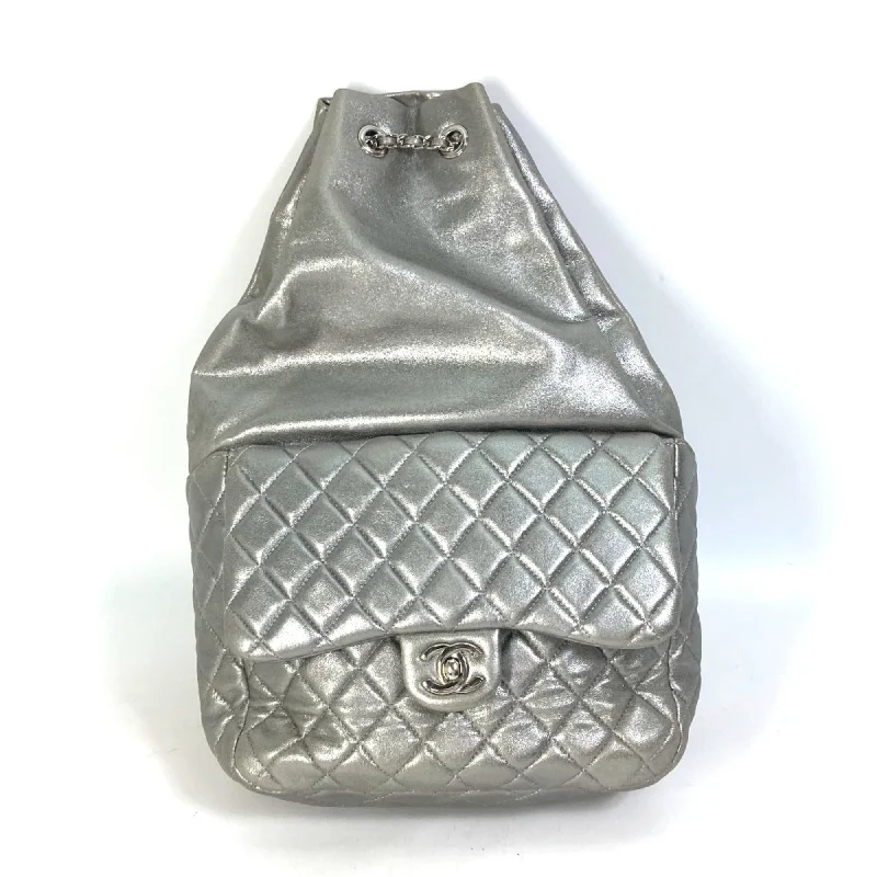 CHANEL quilted leather bag -Chanel A94417 backpack drawstring Chain Backpack Silver