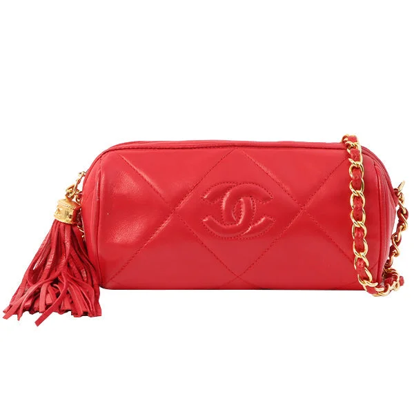 Popular CHANEL bags for fashion lovers -Chanel Around 1985~1990 Made Cc Mark Stitch Fringe Mini Chain Bag Red