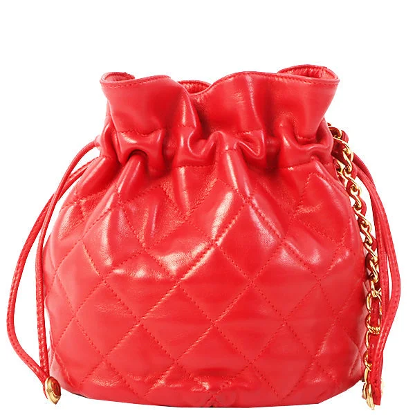 Limited edition CHANEL bags -Chanel Around 1985~1990 Made Cc Mark Stitch Mini Drawstring Chain Bag Red