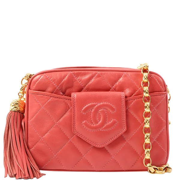 CHANEL black leather bags -Chanel Around 1990 Made Cc Mark Stitch Fringe Bijoux Chain Bag Coral Pink