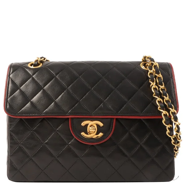 Chic CHANEL bags for street fashion -Chanel Around 1990 Made Edge Design Flap Turn-Lock Chain Bag Black/Red