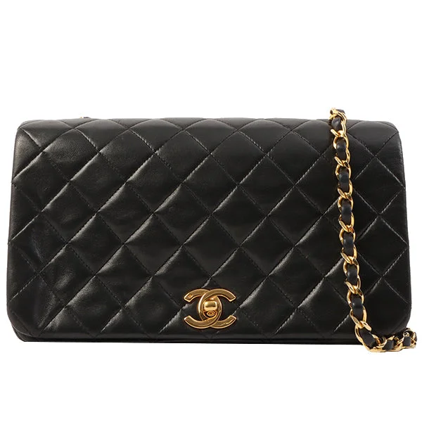 CHANEL bags with silver hardware -Chanel Around 1990 Made Full Flap Chain Bag 23Cm Black