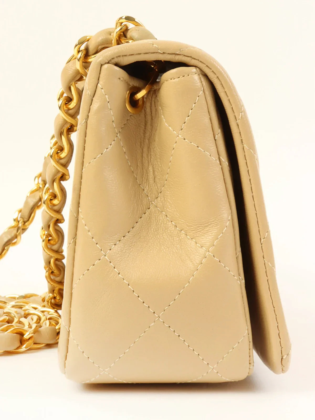 CHANEL bags with unique textures -CHANEL Around 1990 Made Full Flap Chain Bag Mini Beige