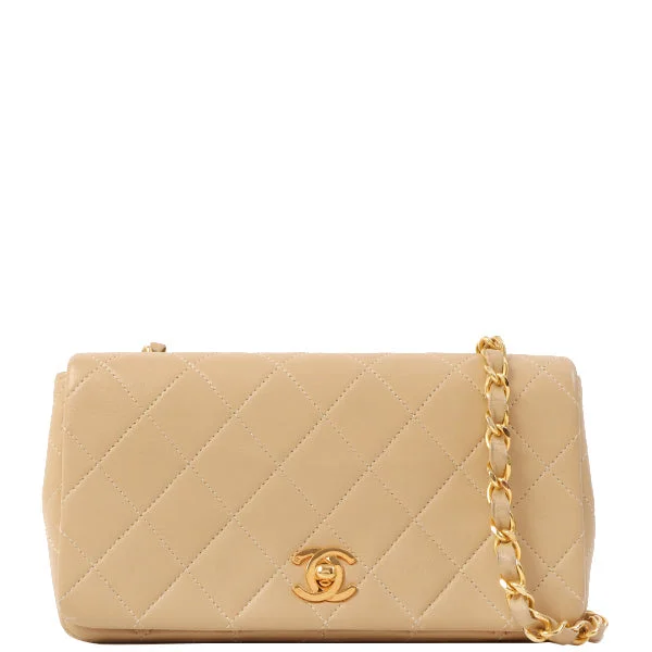 Buy CHANEL bags with fast shipping -Chanel Around 1990 Made Full Flap Turn-Lock Chain Bag Mini Beige