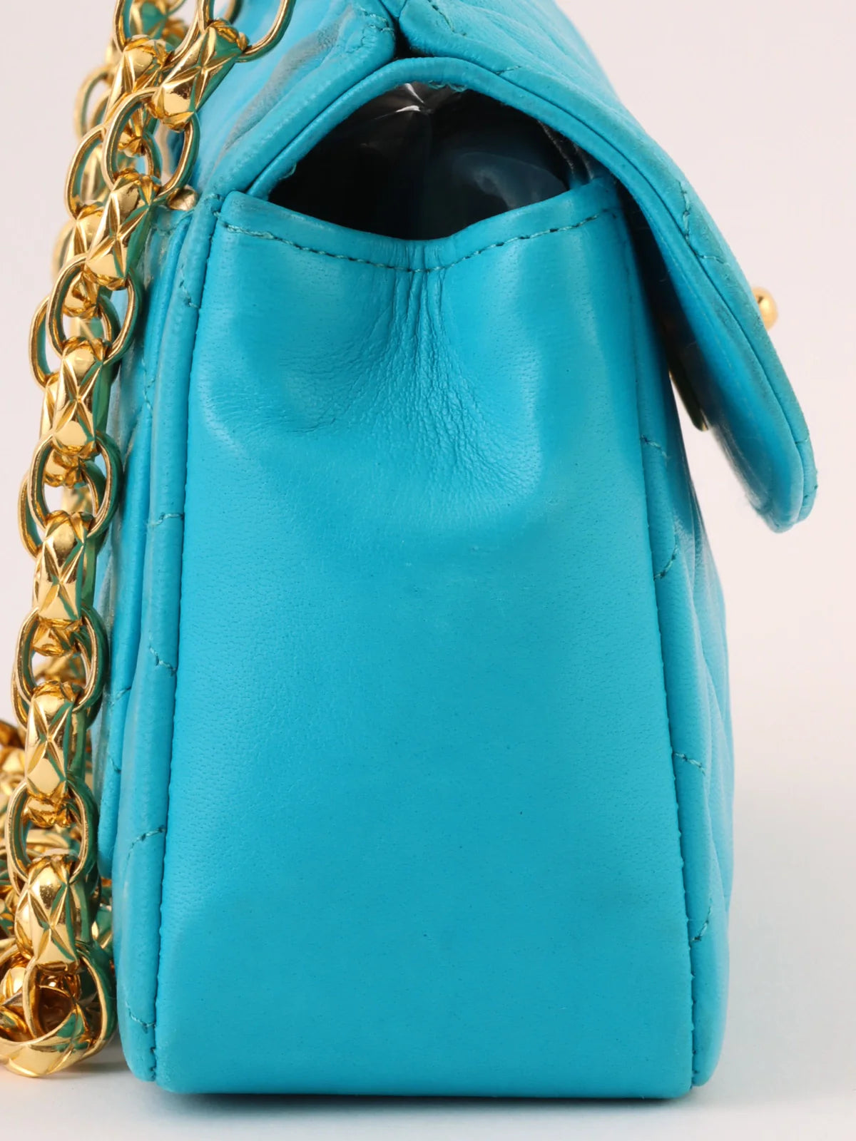 CHANEL bags for special events -CHANEL Around 1990 Made Turn-Lock Bijoux Chain Bag Turquoise Blue