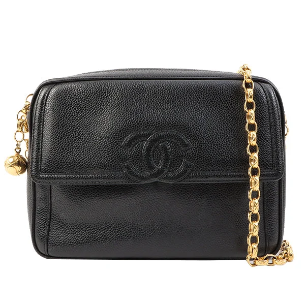 CHANEL flap bag in red leather -Chanel Around 1992 Made Caviar Skin Cc Mark Stitch Ball Charm Bijoux Chain Bag Black