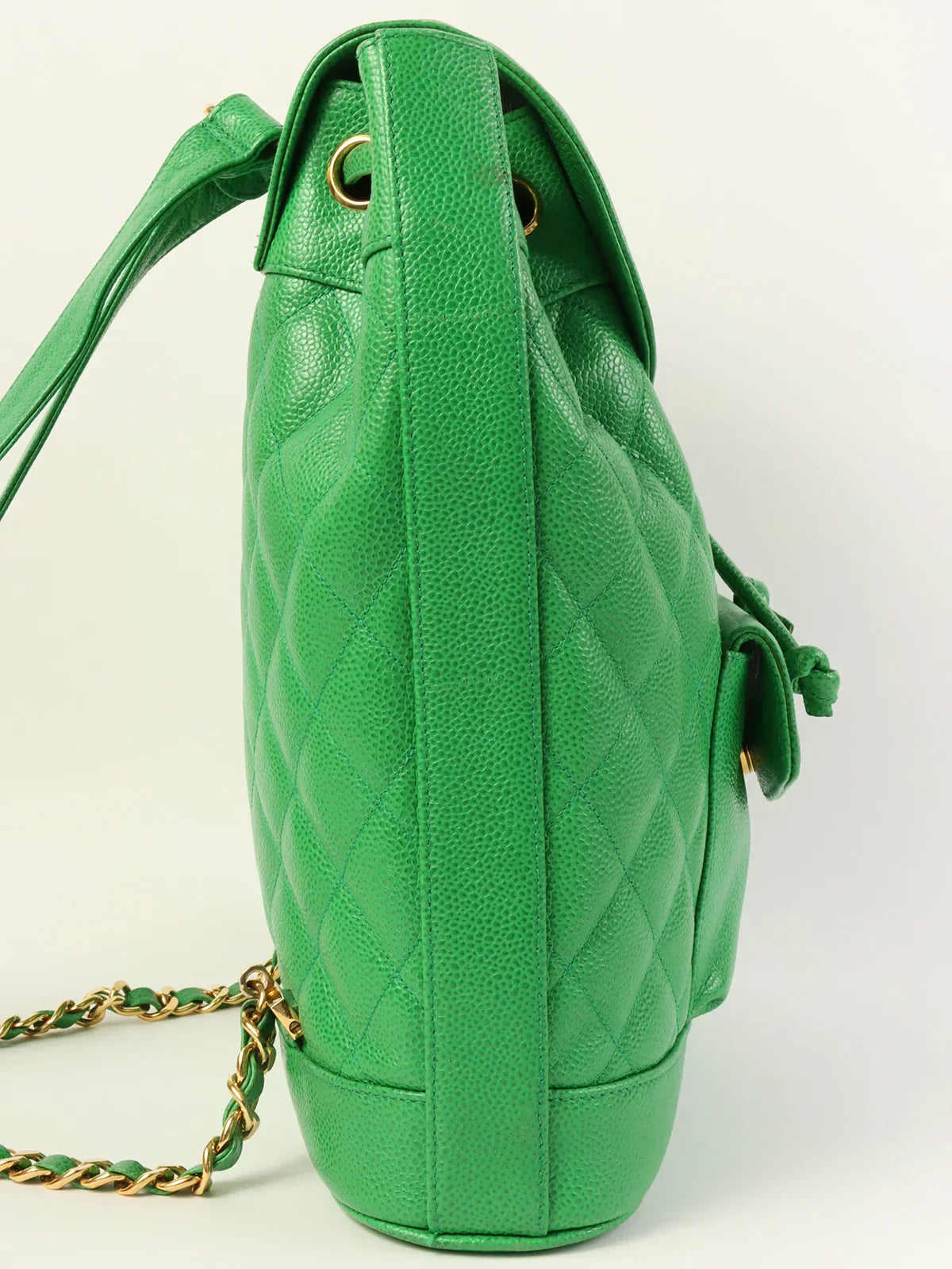 CHANEL Coco Handle bag -CHANEL Around 1992 Made Caviar Skin Circle Cc Mark Plate Backpack Green