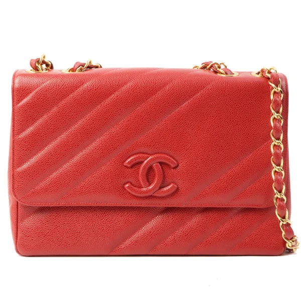 Buy CHANEL bags with timeless design -Chanel Around 1995 Made Caviar Skin Cc Mark Diagonal Stitch Chain Bag Red