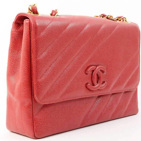 Exclusive CHANEL bags for stylish women -CHANEL Around 1995 Made Caviar Skin Cc Mark Diagonal Stitch Chain Bag Red