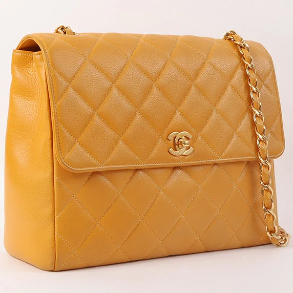 CHANEL bags with adjustable shoulder straps -Chanel Around 1995 Made Caviar Skin Turn-Lock Chain Bag Mandarine Orange