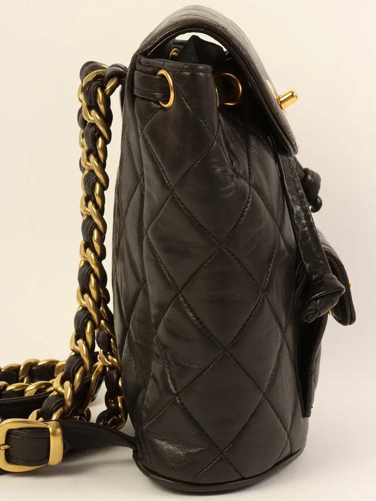 CHANEL bags with gold hardware -CHANEL Around 1995 Made Double Turn-Lock Backpack Mini Black