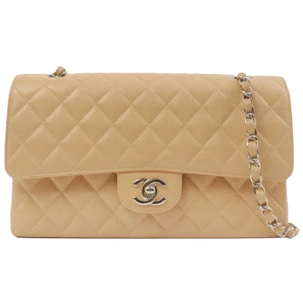 New season CHANEL bags for luxury lovers -Chanel Around 1998 Made Caviar Skin Classic Flap Chain Bag 25Cm Beige/Silver