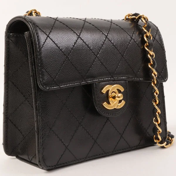 CHANEL bag with detachable handle -Chanel Around 1998 Made Caviar Skin Classic Flap Chain Bag Mini Black