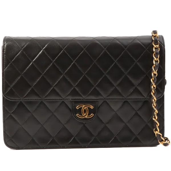 CHANEL bag with lambskin leather -Chanel Around 1998 Made Cc Mark Plate Chain Bag Black