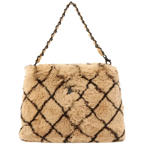 Designer CHANEL bags with fashion-forward look -Chanel Around 2000 Made Lapin Fur Cc Mark Plate Chain Bag Beige