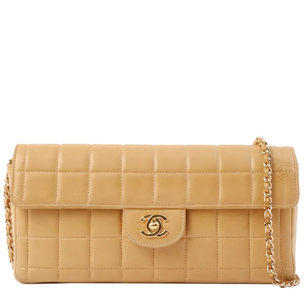 CHANEL Boy bag collection -Chanel Around 2001 Made Chocobar Turn-Lock Chain Bag Beige