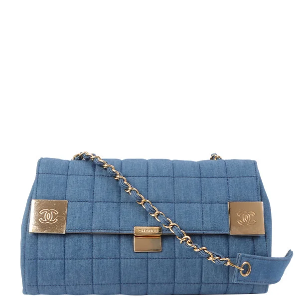 Buy CHANEL bags in exclusive designs -Chanel Around 2002 Made Denim Chocobar Cc Mark Plate Chain Bag Indigo