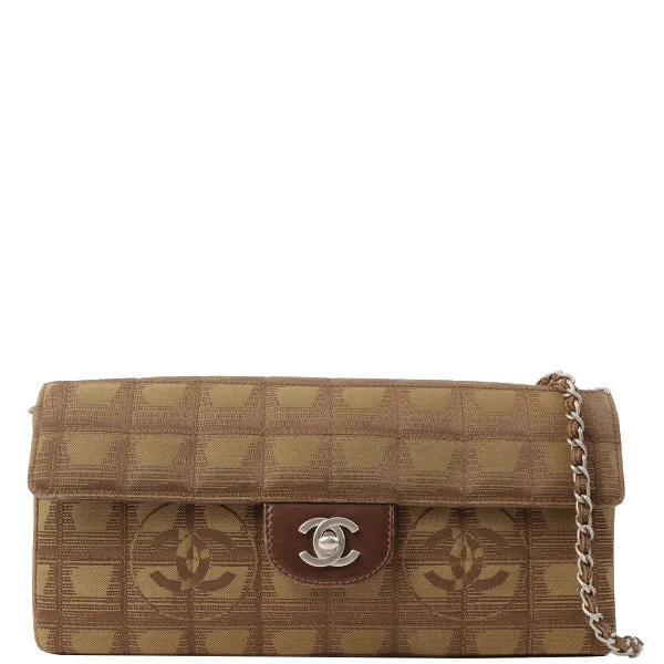 Popular CHANEL handbags in black -Chanel Around 2002 Made New Travel Nylon Chocolate Bar Turn-Lock Chain Bag Khaki/Brown