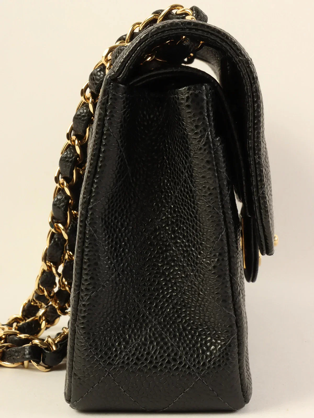 Designer CHANEL bags for fashion lovers -CHANEL Around 2003 Made Caviar Skin Classic Flap Chain Bag 23Cm Black