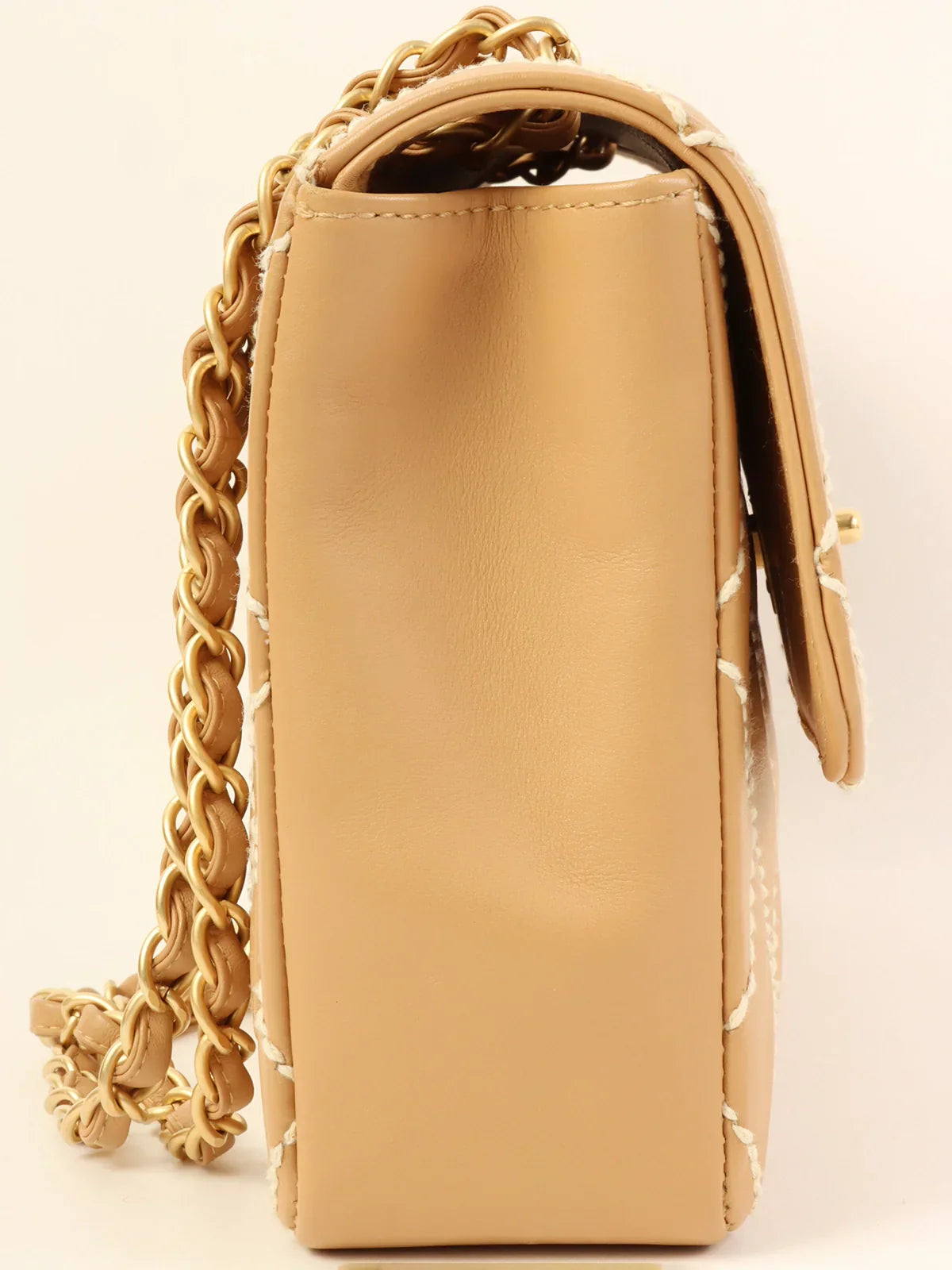 CHANEL handbags with modern aesthetic -CHANEL Around 2003 Made Wild Stitch Turn-Lock Chain Bag Beige