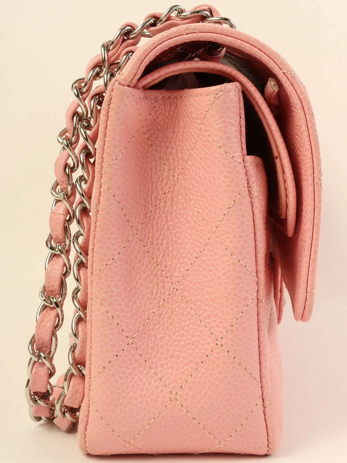 CHANEL bags with timeless appeal -CHANEL Around 2004 Made Caviar Skin Classic Flap Chain Bag 25Cm Pink