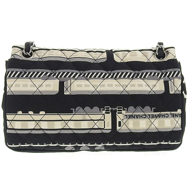 Small CHANEL bags for women -CHANEL Around 2005 Made Canvas Central Station Classic Flap Chain Bag Black/White/Multi