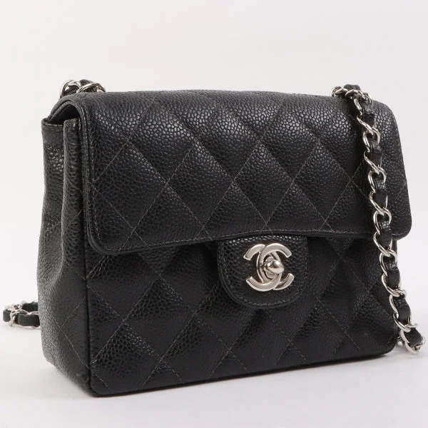 CHANEL bag with chain and leather combo -Chanel Around 2005 Made Caviar Skin Classic Flap Chain Bag Mini Black