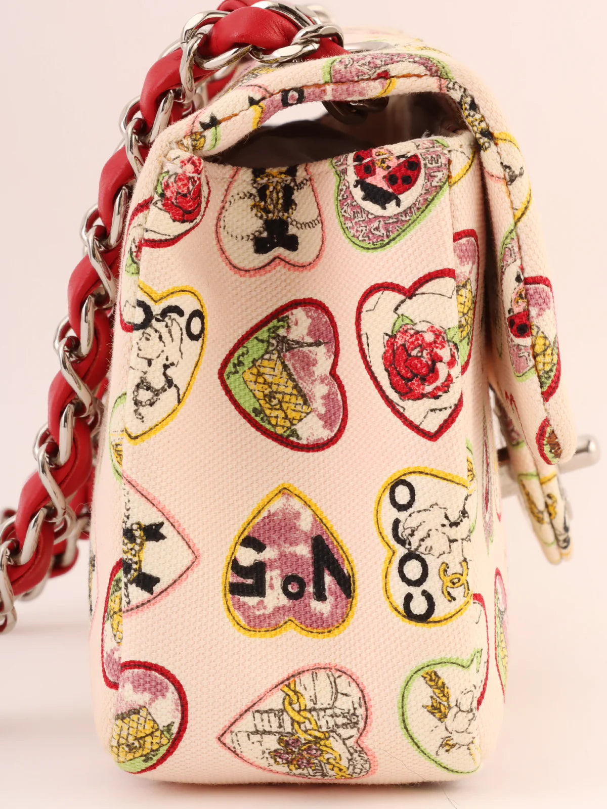 Customizable CHANEL bags for fashionistas -CHANEL Around 2005 Made Valentine Icon Pattern Turn-Lock Chain Bag Baby Pink/Multi