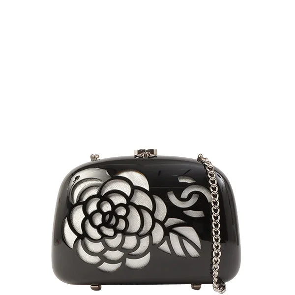 CHANEL classic flap bag -Chanel Around 2007 Plastic Camellia Cutout Chain Bag Black/Silver