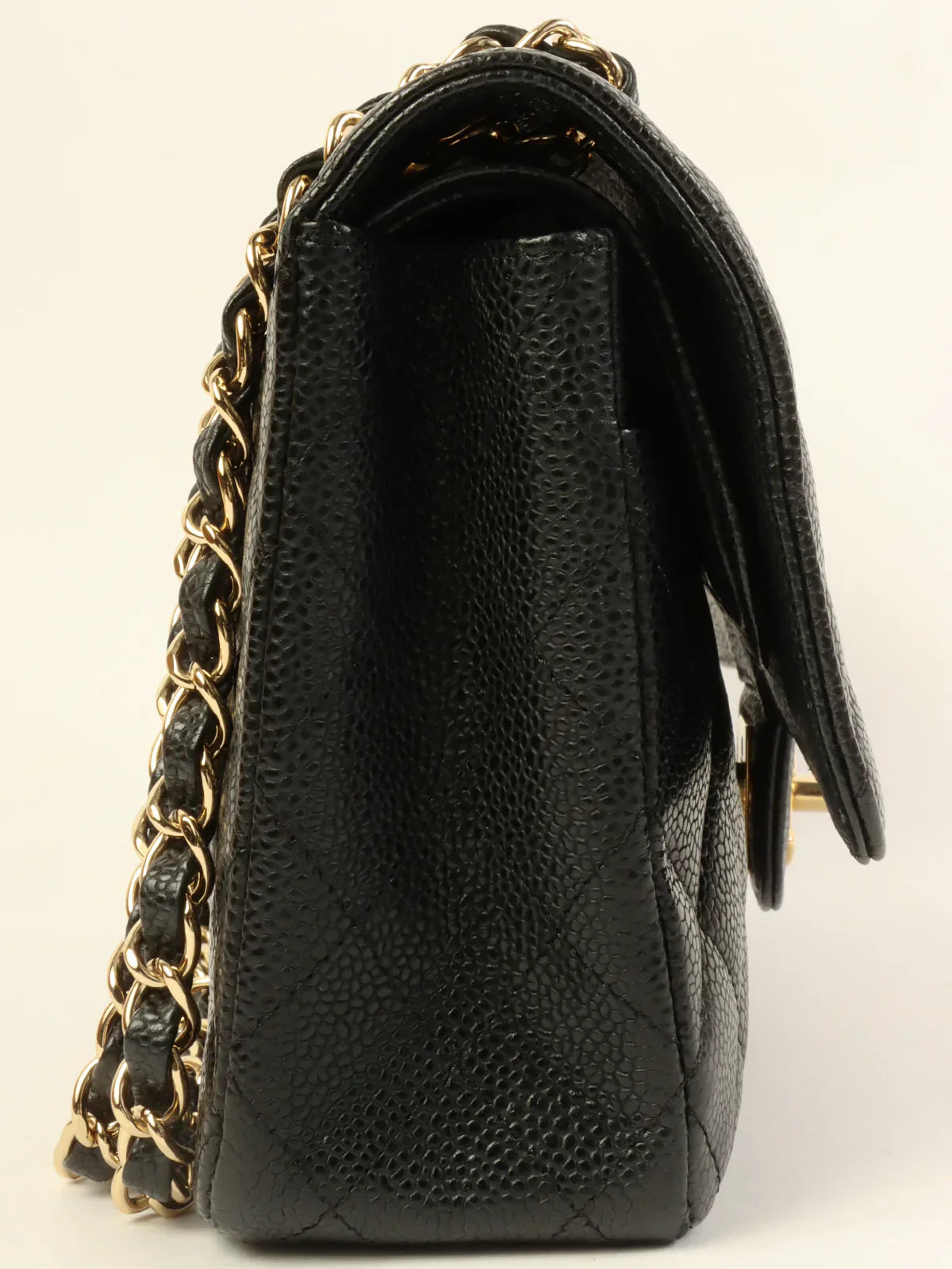 CHANEL bags with double chain strap -CHANEL Around 2009 Made Caviar Skin Classic Flap Chain Bag 25Cm Black