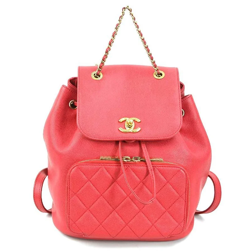 CHANEL evening bags -CHANEL Backpack Caviar Skin Leather Pink Red Gold Women's a0373