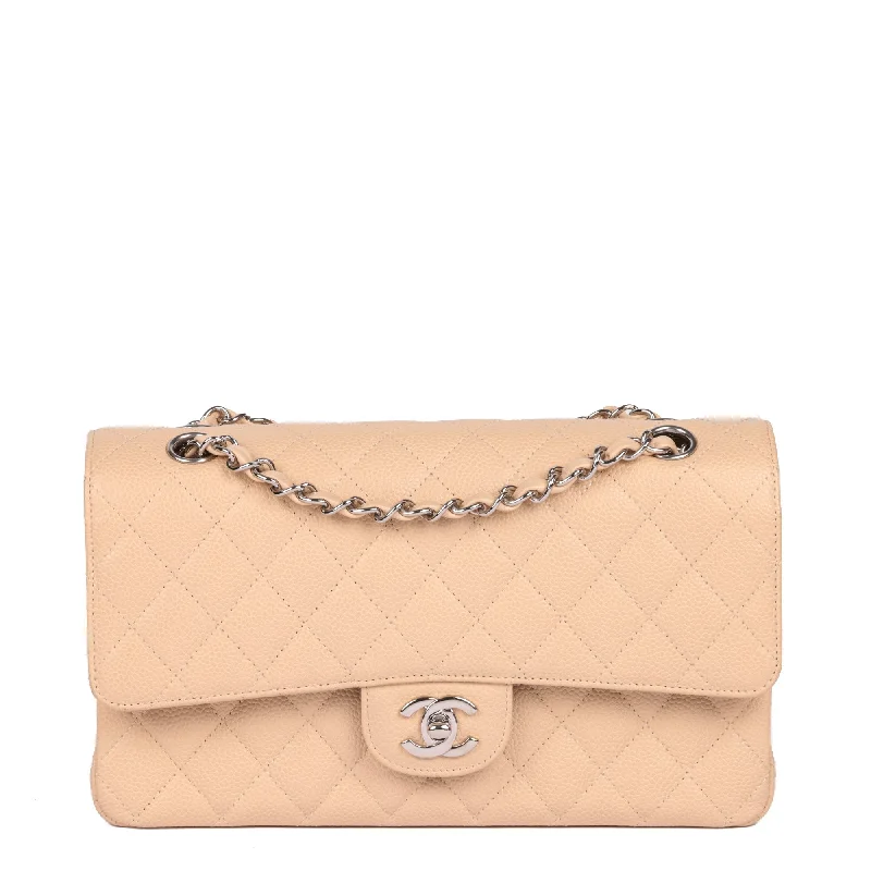 CHANEL bags in soft leather -Chanel Beige Quilted Caviar Leather Medium Classic Double Flap Bag