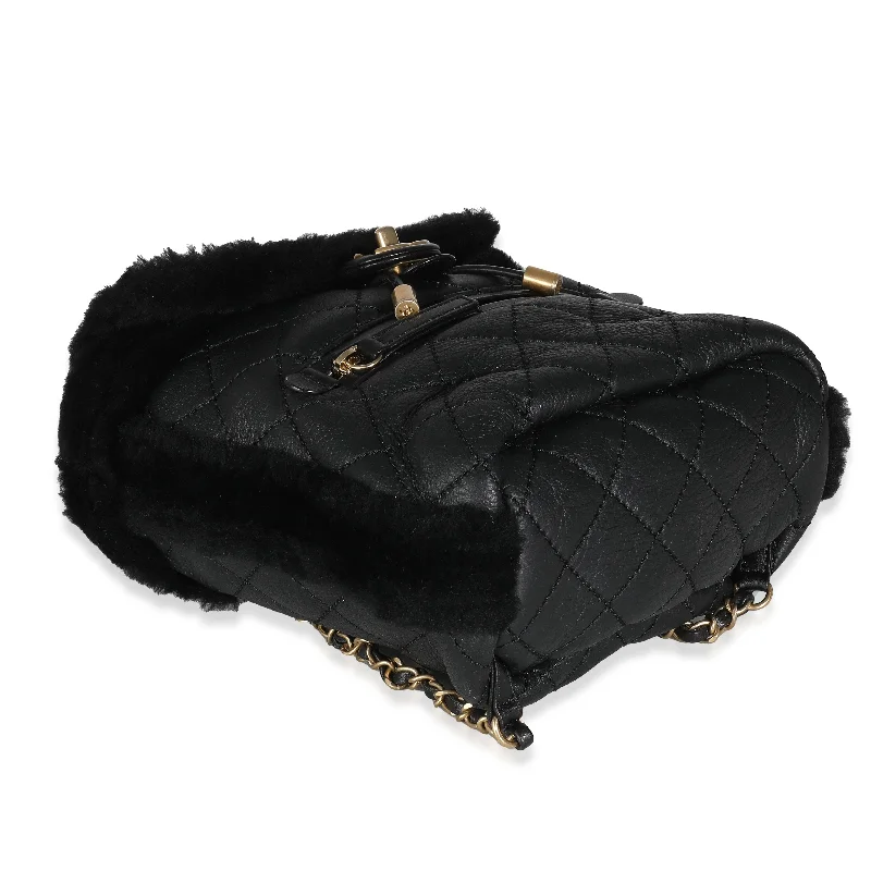 CHANEL bags with rhinestone details -CHANEL Black Quilted Shearling Paris Hamburg Small Backpack