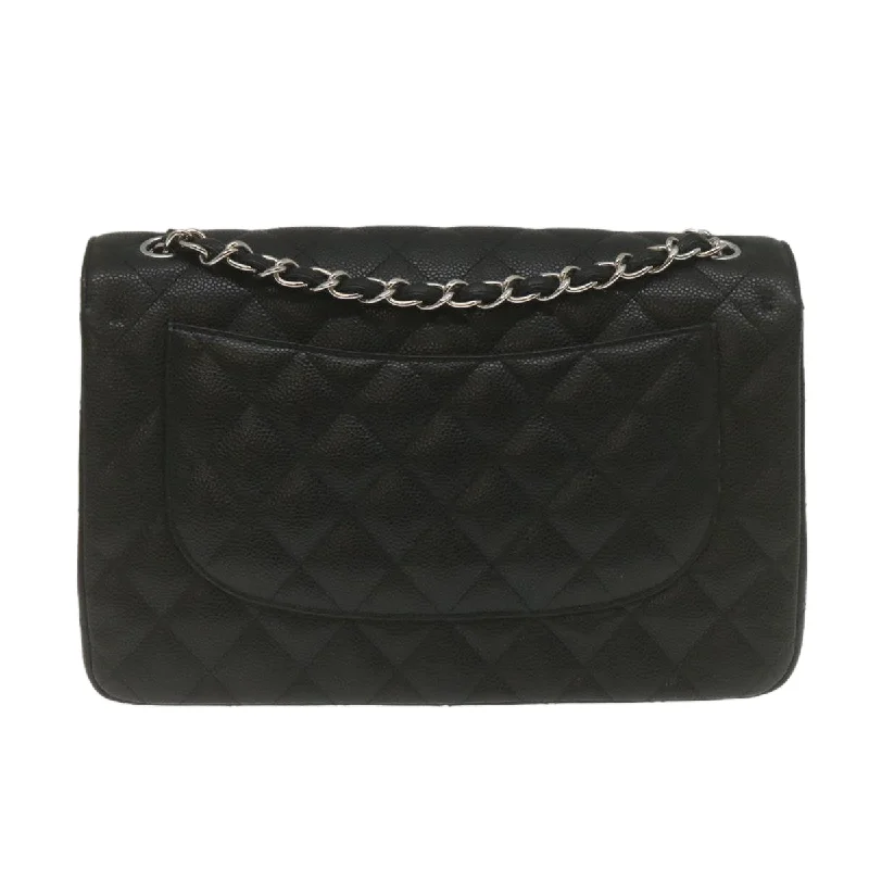 CHANEL bags with unique patterns -CHANEL Caviar Skin Chain Double Flap Big Matelasse ShoulderBag Black Auth 29507A