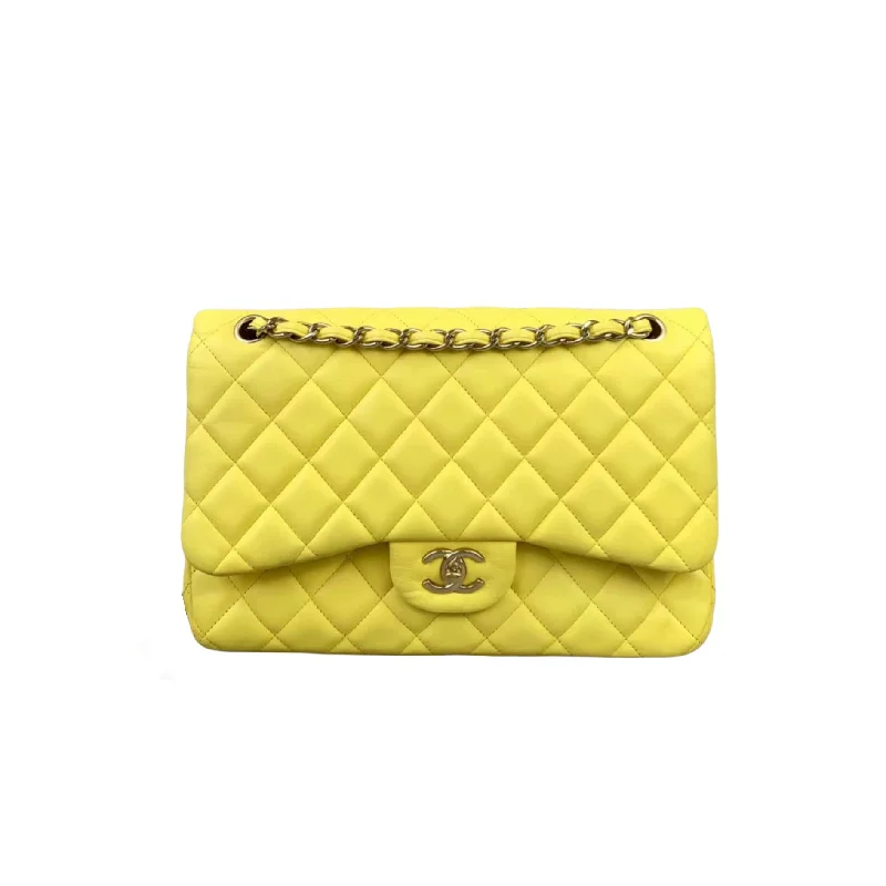 CHANEL luxury leather bags -Classic Double Flap Jumbo Lambskin Yellow GHW