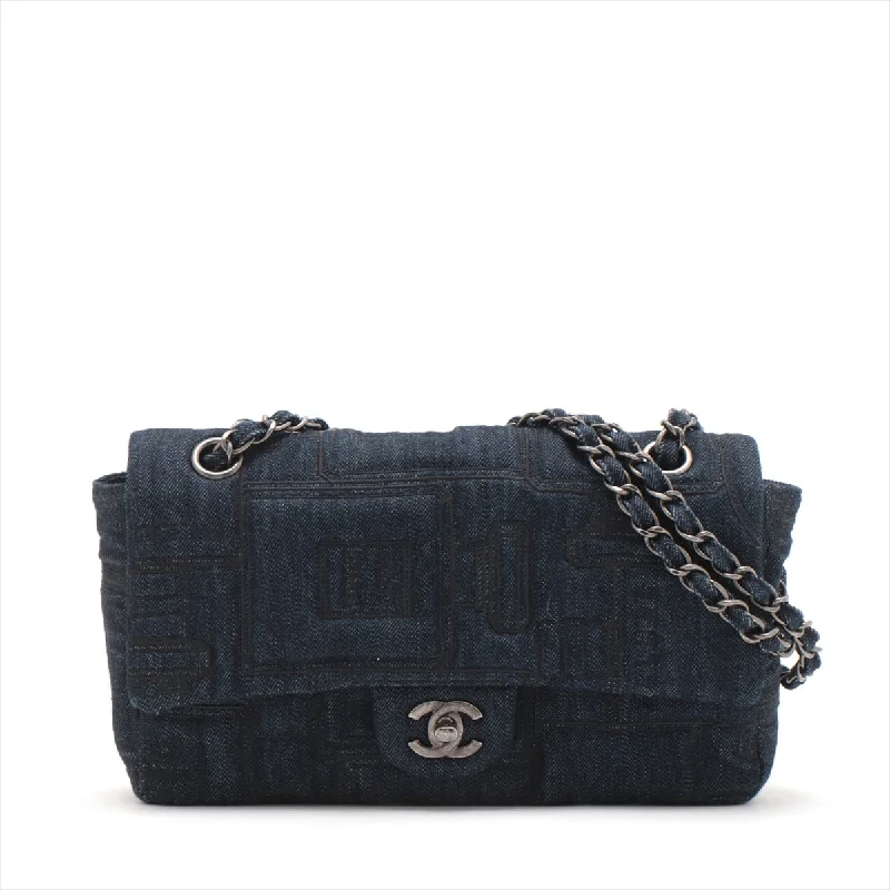 CHANEL bags in various colors -Chanel Coca-Cola Denim Single Flap Double Chain Bag Blue Gummetal Gold