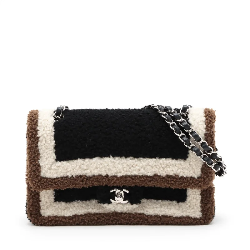 Chic and timeless CHANEL bags -Chanel Cocomark Mouton Double Flap Double Chain Top Bag Black x Brown Silver  23rd