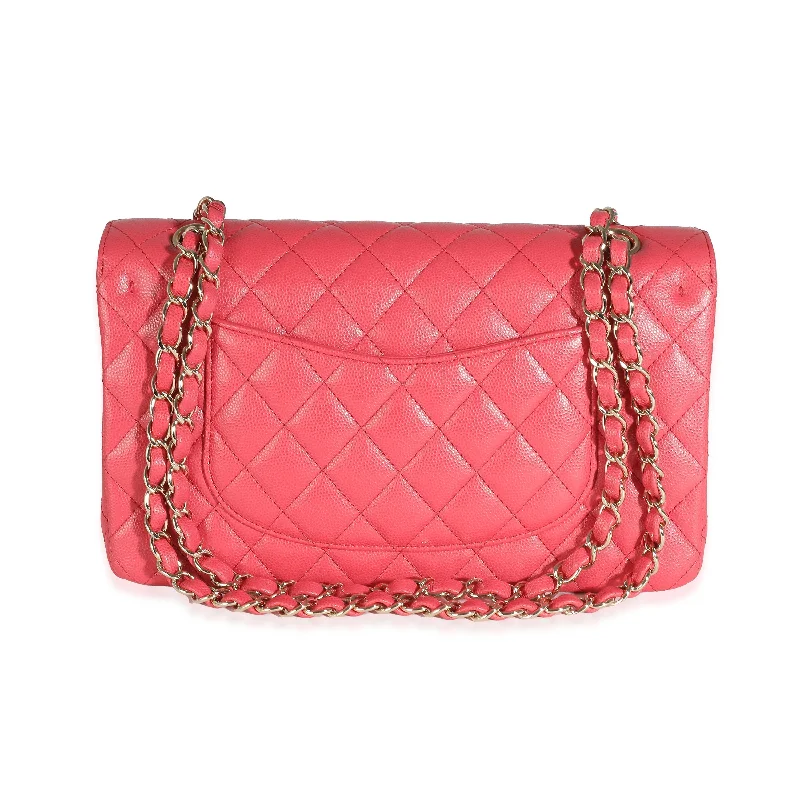 CHANEL bag with lambskin leather -CHANEL Dark Pink Quilted Caviar Medium Classic Double Flap Bag