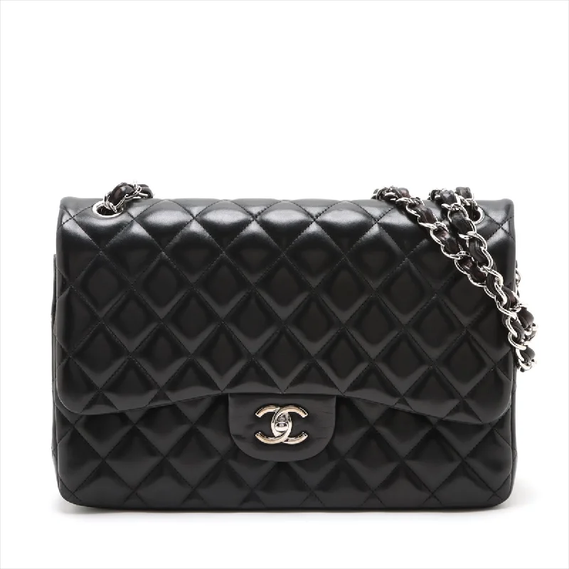 Designer CHANEL bags with fashion-forward look -CHANEL Decamatrasse 30 Double Flap Chain Bag Black Silver Lambskin A58600