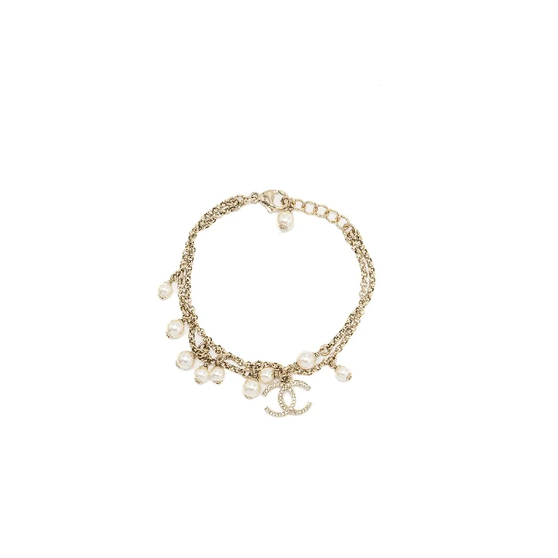 CHANEL large flap bag -Chanel Double Chain Bracelet with CC logo and pearl  light gold tone