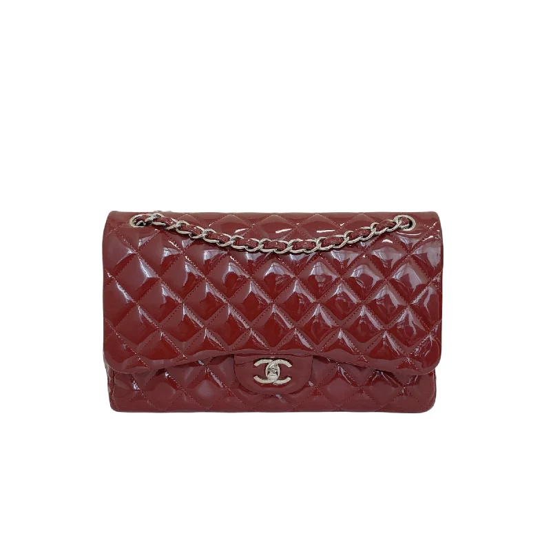 Limited edition CHANEL bags -Chanel Double Flap Jumbo Patent Red SHW