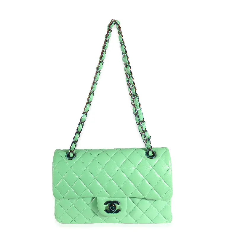 Buy CHANEL bags with leather exterior -CHANEL Green Quilted Lambskin Rainbow Small Classic Double Flap Bag