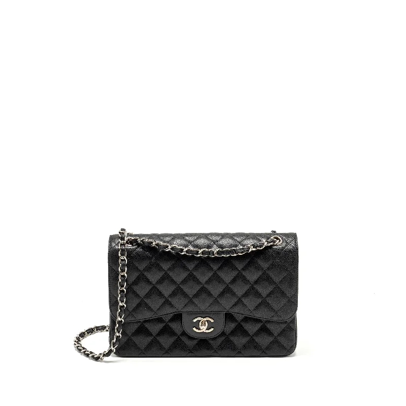 CHANEL handbags with modern aesthetic -Chanel Jumbo Classic double flap bag caviar black SHW