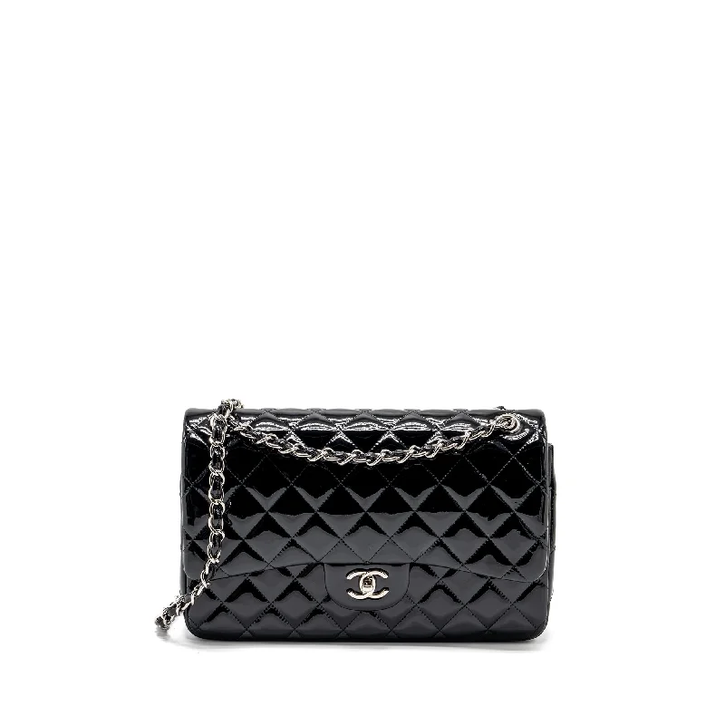 Chic CHANEL handbags for everyday use -Chanel Jumbo Classic Double Flap Bag Patent Black SHW