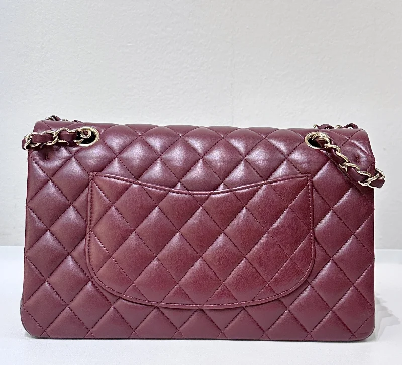 CHANEL bags with understated elegance -CHANEL Lambskin Quilted Medium Double Flap Burgundy